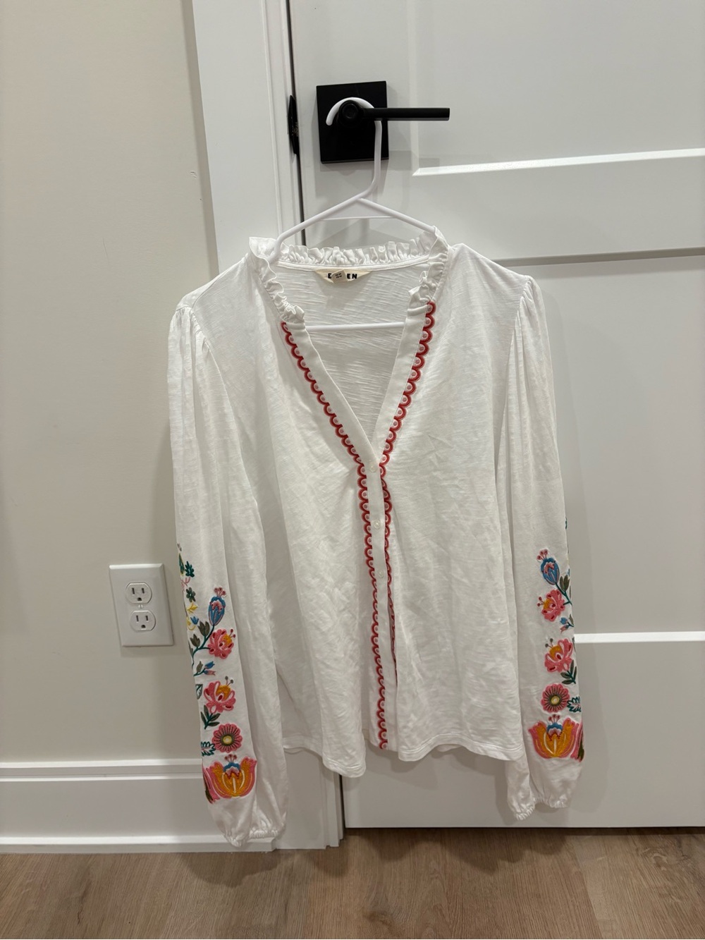 Boden Erica Cotton Frill Top Floral Blouse White & Red Size Medium - Picture 2 of 8